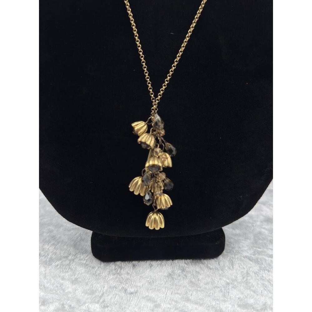 Loft Gold Tone Dark‎ Faceted Glass Bead Dangle Floral Necklace Boho Chic - Picture 2 of 9